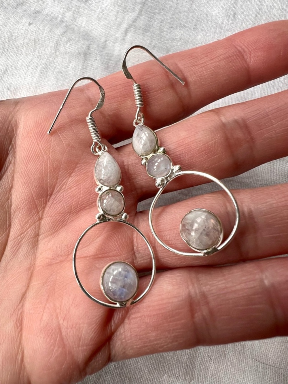 925 Modern Elegant Moonstone Orbit Earrings - Picture 3 of 7
